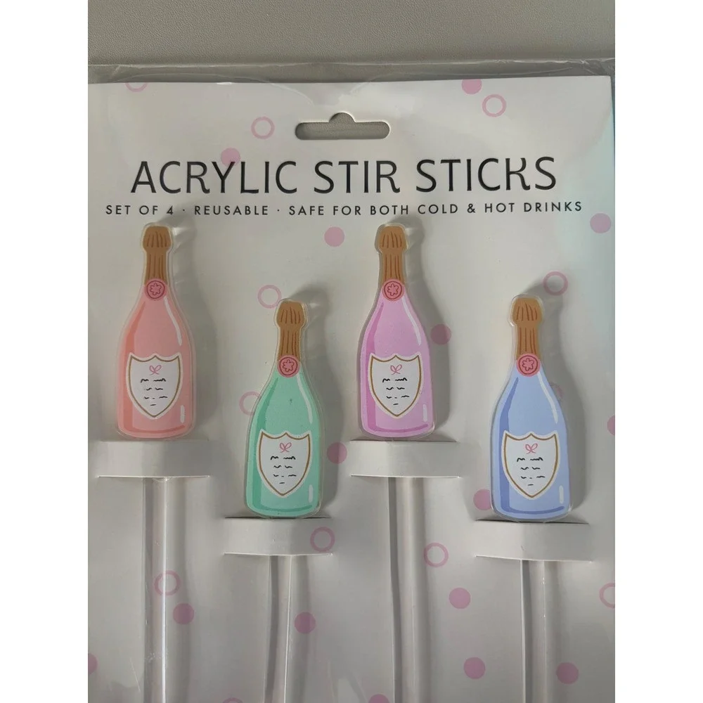 Fancy Sprinkles Acrylic Champagne Bottle Drink Stir Sticks 2 Packs of 4 Reusable